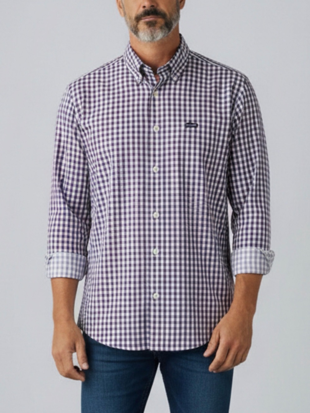 Faconnable Club Deauville Men's Cotton Purple White Check Button-Up Shirt XL